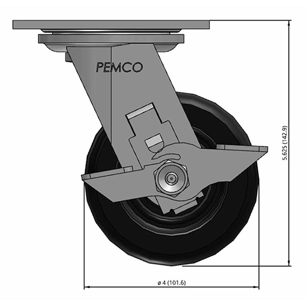 Side view drawing of caster with dimensions